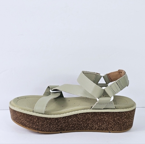 New! Teva Madera Wedge Leather Platform Sandals in Eucalyptus - Picture 4 of 13